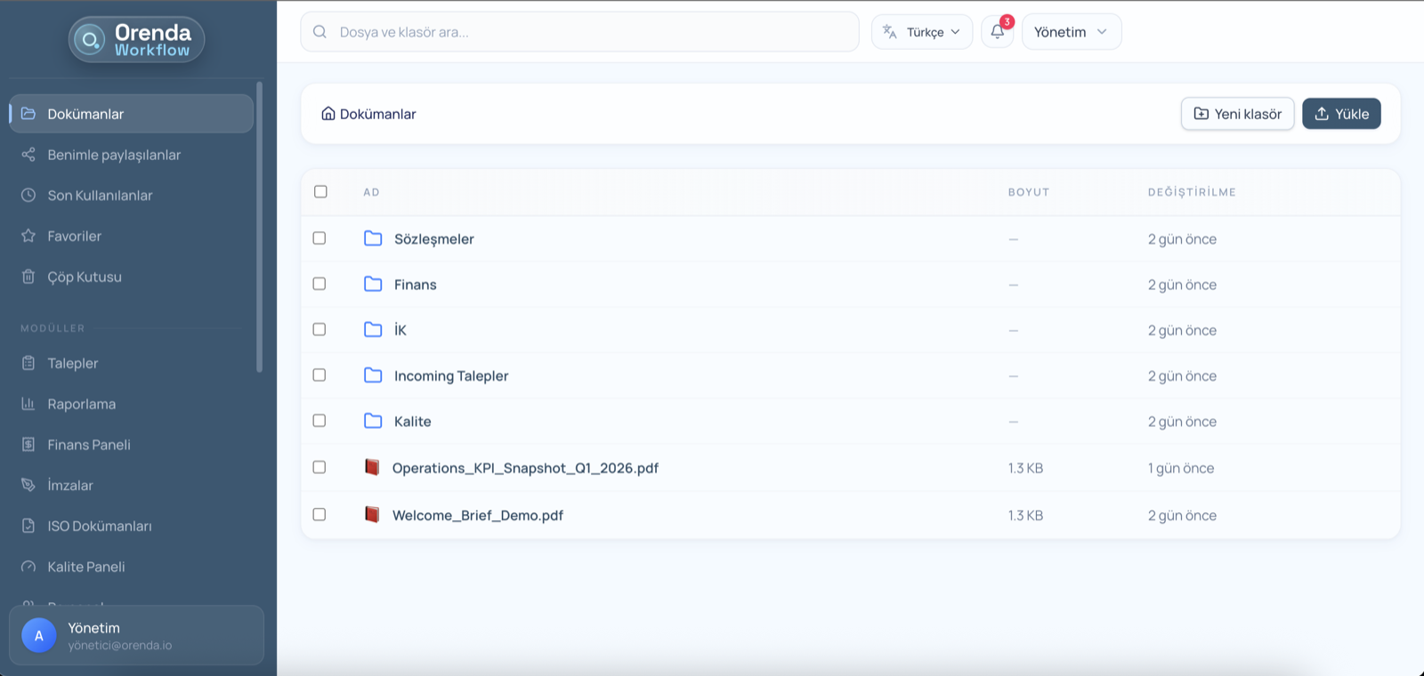 Orenda Workflow doküman yönetimi ekranı